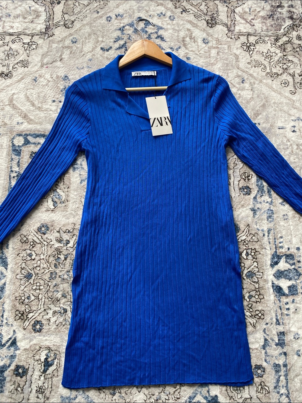 NWT (Flawed) ZARA Ribbed Polo Knit Dress - Blue